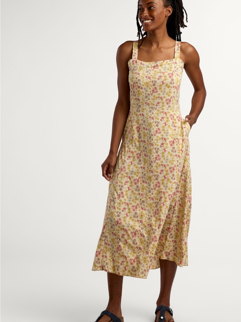NWT Toad&Co Sunkissed Tank Yellow and Pink Floral Square-Neck Midi Dress
